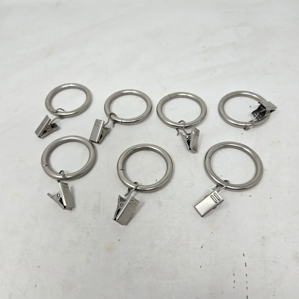 Brushed‎ Nickel Curtain Rings with Clips Set of 7 Metal Drapery Hardware Silver